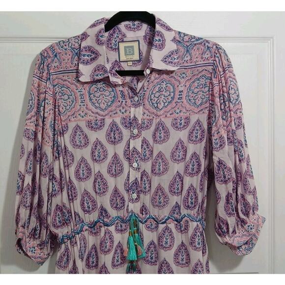 Bell By Alicia Bell Blair Maxi Dress Lined Size XL Pink Blue Boho Cottage Fairy - Picture 1 of 12